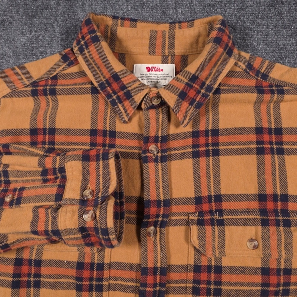 Fjällräven Övik Heavy Flannel Shirt Mens M Brown Plaid Long Sleeve Comfort Fit